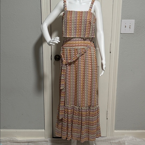 Melonie T Dresses & Skirts - Multicolor Striped Crochet-Style Maxi Dress with Cropped Tank
